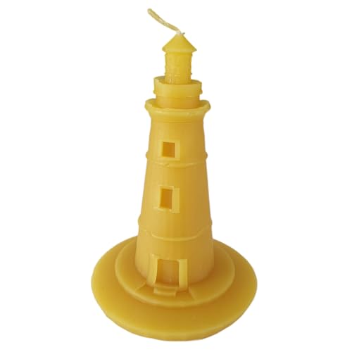 Bienenwachskerze - Leuchtturm Kerze auf Insel 11 cm aus 100% reinem Bienenwachs - Handgemacht - Honigkerze - Maritime kerze - Turmkerzen von Aspinaworld