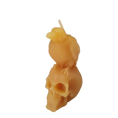 Bienenwachskerze Totenkopf Kerze mit Raben 8 cm aus 100% reinem Bienenwachs von Aspinaworld