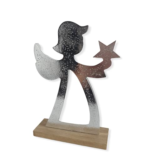 Aspinaworld Weihnachtsdeko, Engel Figur auf Holz in Silber, 21 cm, Deko Engel, Holz Deko, Weihnachtsfigur, Wohnzimmer Deko, Dekofigur, Wohndeko, von Aspinaworld