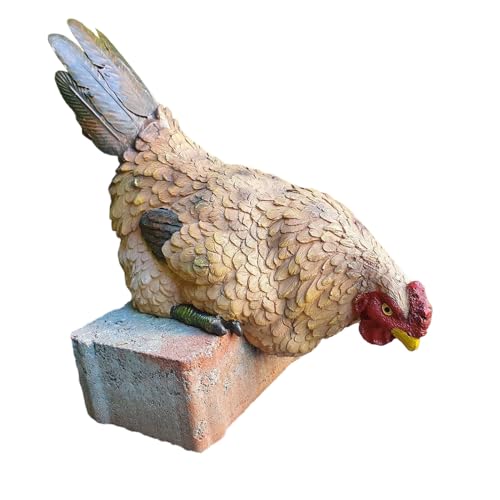 Aspinaworld wetterfeste Gartenfigur für außen, Gartenfigur braune Kantensitzer Huhn Figur 18 cm, Dekofigur Garten, Gartendeko aus Kunstharz von Aspinaworld