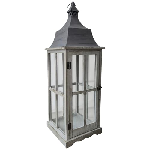 Große Laterne mit Glas 75 cm graue Holzlaterne mit Metalldach - Laterne für draußen - Vintage - Gartenlaterne - Windlicht Laterne - Kerzenhalter - Laterne Naturholz Große Laterne mit Glas 75 cm graue Holzlaterne mit Metalldach - Laterne für draußen - Vintage - Gartenlaterne - Windlicht Laterne - Kerzenhalter - Laterne Naturholz von Aspinaworld