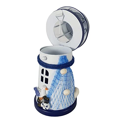 Maritime Deko, Leuchtturm Teelichthalter aus Metall mit Möwe 14 cm, Badezimmer Deko, Maritime Teelichthalter von Aspinaworld