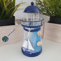 Maritime Deko Leuchtturm Teelichthalter Aus Metall Mit Schiff 14 cm von Aspinaworld