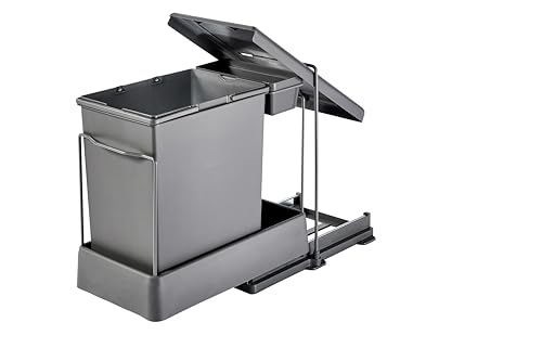 Ausziehbarer SMART Einbaumülleimer, Abfalleimer, Mülleimer „Müllomatic ECO 1“ mit automatischem Auszug beim Türöffnen | Volumen:1x 20L | Mülltrennsystem | Kunststoff Grau von Aspira