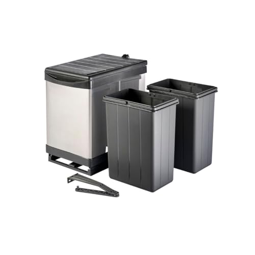 Ausziehbarer SMART Einbaumülleimer Edelstahl & Kunststoff, Abfalleimer, Mülleimer „Müllomatic PRO 2“ mit automatischem Auszug beim Türöffnen | Volumen: 2x 7,5L | Mülltrennsystem von Aspira