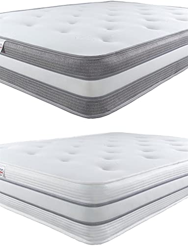 Aspire Beds 25,4 cm Tiefe 2-lagige Quad-Komfort-Füllung, Aloe Vera, Wellness, luxuriöse getuftete Schlafüberfläche, Hybrid-Bonell-Federkern-Matratze, weißer Rand, 60 cm x 180 cm von Aspire Beds