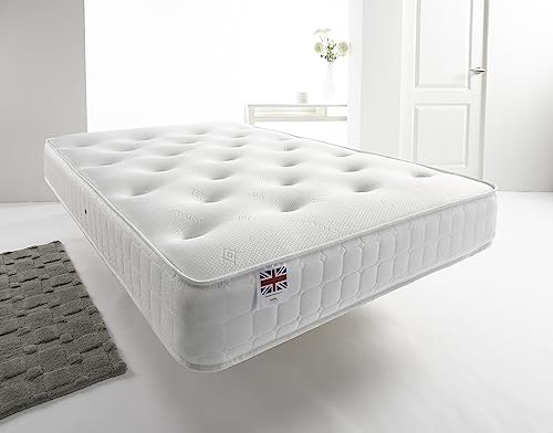 Aspire Beds Natural Quad Comfort Atmungsaktive Aspire-Cool Touch Luxus getuftete Schlaffläche, 120 cm Doppelbett Klassische Bonnell-Federkernmatratze, Baumwollmischung Polyester, Weißer Rand von Aspire Beds