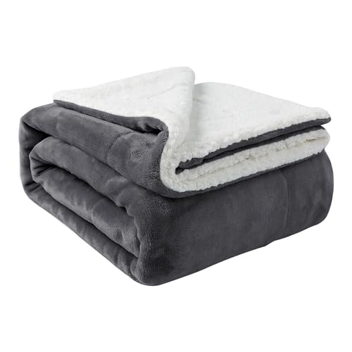 As pire Homeware Sherpa-Fleecedecke Wendedecke Plüsch Weiche Flauschige Fleecedecke Dicke Bettüberwürfe Mikrofaser Überwurf für Sofa (Grau, Doppelbett (150 x 200 cm) von Aspire Homeware