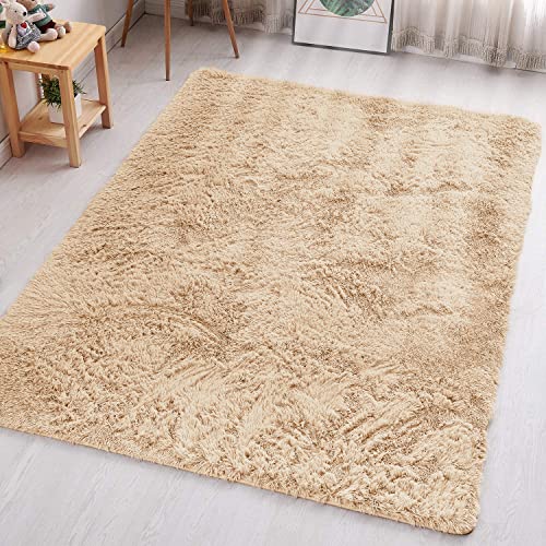 Aspire Homeware Flauschiger Schlafzimmerteppich - Beige Schlafzimmer Läufer 60 x 110 cm, Flächenteppiche für Wohnzimmer, Plüschteppich, modern, weich, Shaggy Flor, Kunstpelz, Teppich für Zuhause von Aspire Homeware