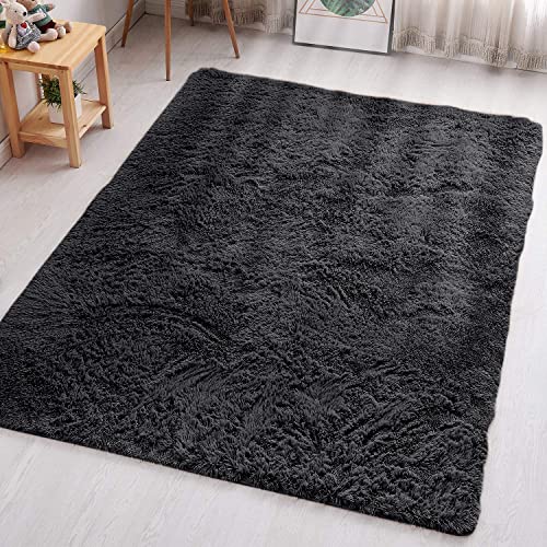 Aspire Homeware Teppiche Wohnzimmer 120 x 170 cm - Schwarz Flauschiger Teppich - Bereich Teppiche für Schlafzimmer Groß Modern Shaggy Teppich Super Weich Rutschfest Dicker Flor von Aspire Homeware