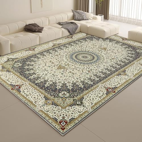 Aspire Homeware Wohnzimmer Teppiche Groß 200 x 290 - Grau Vintage Orientalisch Area Rugs - Moderner Kunstpelz Kurzflor Traditioneller Kaschmirteppich für Schlafzimmer Leicht zu reinigen (Weidengrau) von Aspire Homeware