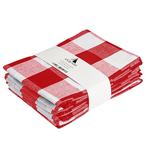 Asquare 4er Set Geschirrtücher Baumwolle 50x70 cm - rot-weiß Karierte Geschirrhandtücher - Küchenhandtücher zum Abtrocknen - 220g/m² Küchentücher von Asquare