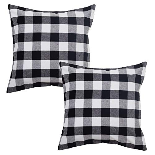 Asquare Kissenbezug 50x50 Kariert - Schwarzer Kissen Bezug aus hochwertiger Baumwolle - Kissenhülle mit Reißverschluss - Pillow Cover - Kopfkissenbezug im 2er Set (Black) von Asquare