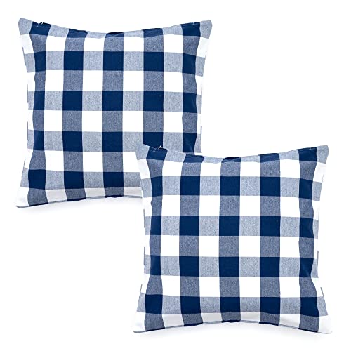 Asquare Kissenbezug 50x50 Kariert - Blauer Kissen Bezug aus hochwertiger Baumwolle - Kissenhülle mit Reißverschluss - Pillow Cover - Kopfkissenbezug im 2er Set von Asquare