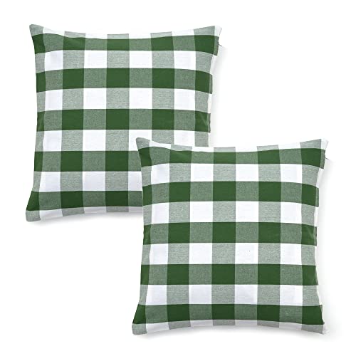 Asquare Kissenbezug 50x50 Kariert - Grüner Kissen Bezug aus hochwertiger Baumwolle - Kissenhülle mit Reißverschluss - Pillow Cover - Kopfkissenbezug im 2er Set von Asquare