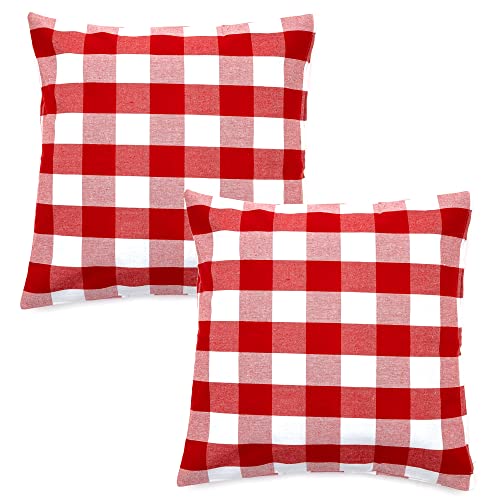Asquare Kissenbezug 50x50 Kariert - Roter Kissen Bezug aus hochwertiger Baumwolle - Kissenhülle mit Reißverschluss - Pillow Cover - Kopfkissenbezug im 2er Set von Asquare