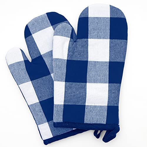 Ofenhandschuh Set - 2 x blau Karierte Backofenhandschuhe aus 100% Baumwolle - Praktisches Topfhandschuhe Set Oven Gloves - Kochhandschuhe hitzebeständig von Asquare