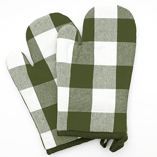 Ofenhandschuh Set - 2 x grün Karierte Backofenhandschuhe aus 100% Baumwolle - Praktisches Topfhandschuhe Set Oven Gloves - Kochhandschuhe hitzebeständig von Asquare