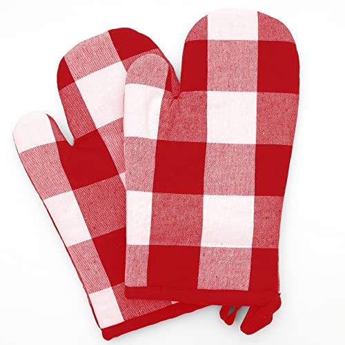 Ofenhandschuh Set - 2 x rot Karierte Backofenhandschuhe aus 100% Baumwolle - Praktisches Topfhandschuhe Set Oven Gloves - Kochhandschuhe hitzebeständig von Asquare