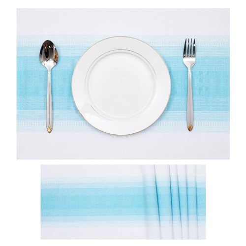 Stilvolle Platzdeckchen: 6er Set Hellblau Gestreifte Baumwoll-Tischsets, Perfekte Platzsets für Fest & Alltag (33 x 48, Hellblau gestreift) von Asquare