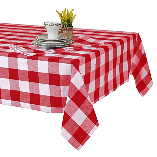 Tischdecke 140x240 - Robustes Tischtuch aus Baumwolle - Hochwertige Tischdecke rot kariert - Table Cloth - Waschbare Stofftischdecke mit 220g/m² von Asquare