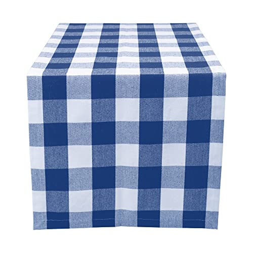 Tischläufer 180x32 - Robuster Tisch Läufer aus Baumwolle - Hochwertiger Tischläufer blau kariert - Table Runner - Waschbarer Läufer Tisch mit 220g/m² von Asquare