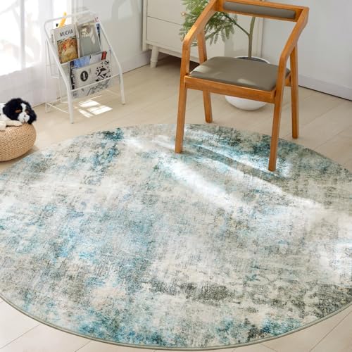 Asrug Abstrakter runder Teppich, 122 cm, rutschfest, maschinenwaschbar, Kreisteppiche für Wohnzimmer, Küche, Schlafzimmer, Kinderzimmer, Eingangsbereich, Spielzimmer, moderner weicher Überwurf, Asrug Abstrakter runder Teppich, 122 cm, rutschfest, maschinenwaschbar, Kreisteppiche für Wohnzimmer, Küche, Schlafzimmer, Kinderzimmer, Eingangsbereich, Spielzimmer, moderner weicher Überwurf, von Asrug