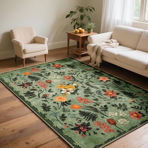 Asrug Flroal Grüne Teppiche, rutschfeste Teppiche für Wohnzimmer, Schlafzimmer, Innenbereich, Esszimmer, Teppiche unter dem Tisch, Teppich für Küche, Büro, Grün, 90 x 150 cm Asrug Flroal Grüne Teppiche, rutschfeste Teppiche für Wohnzimmer, Schlafzimmer, Innenbereich, Esszimmer, Teppiche unter dem Tisch, Teppich für Küche, Büro, Grün, 90 x 150 cm von Asrug
