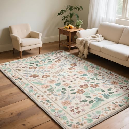 Asrug Flroal Teppich, rutschfest, für Schlafzimmer, Wohnzimmer, Innenbereich, Esszimmer, Teppich unter dem Tisch, für Küche, Büro, Beige, 90 x 150 cm, Beige Asrug Flroal Teppich, rutschfest, für Schlafzimmer, Wohnzimmer, Innenbereich, Esszimmer, Teppich unter dem Tisch, für Küche, Büro, Beige, 90 x 150 cm, Beige von Asrug