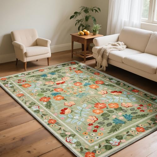 Asrug Flroal Teppich, rutschfest, für Schlafzimmer, Wohnzimmer, Innenbereich, Esszimmer, Teppich unter dem Tisch, für Küche, Büro, Grün, 90 x 150 cm, Grün von Asrug