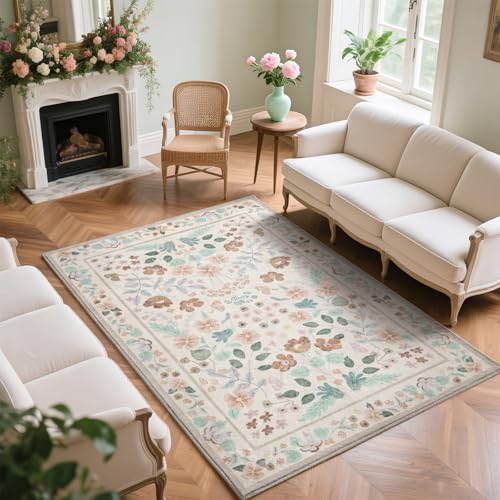 Asrug Flroal Teppiche für Wohnzimmer, 12,7 x 17,8 cm, Beige, rutschfeste Teppiche für Schlafzimmer, Innenbereich, Esszimmer, Teppiche unter dem Tisch, Teppich für Küche, Büro, Beige, 1,5 x 2,1 m Asrug Flroal Teppiche für Wohnzimmer, 12,7 x 17,8 cm, Beige, rutschfeste Teppiche für Schlafzimmer, Innenbereich, Esszimmer, Teppiche unter dem Tisch, Teppich für Küche, Büro, Beige, 1,5 x 2,1 m von Asrug