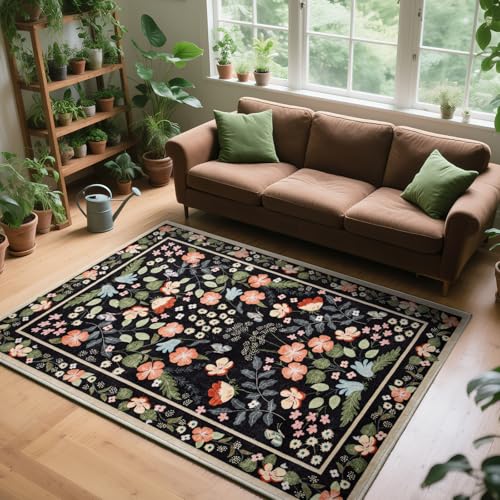 Asrug Flroal Teppiche für Wohnzimmer, rutschfeste Teppiche für Schlafzimmer, Innenbereich, Esszimmer, Teppiche für unter dem Tisch, Teppich für Küche, Büro, Schwarz, 1,5 x 2,1 m Asrug Flroal Teppiche für Wohnzimmer, rutschfeste Teppiche für Schlafzimmer, Innenbereich, Esszimmer, Teppiche für unter dem Tisch, Teppich für Küche, Büro, Schwarz, 1,5 x 2,1 m von Asrug