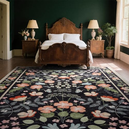 Asrug Flroal große schwarze Teppiche für Wohnzimmer, rutschfeste Teppiche für Schlafzimmer, Innenbereich, Esszimmer, Teppiche unter dem Tisch, Teppich für Küche, Büro, Schwarz, 20,3 x 3 m Asrug Flroal große schwarze Teppiche für Wohnzimmer, rutschfeste Teppiche für Schlafzimmer, Innenbereich, Esszimmer, Teppiche unter dem Tisch, Teppich für Küche, Büro, Schwarz, 20,3 x 3 m von Asrug