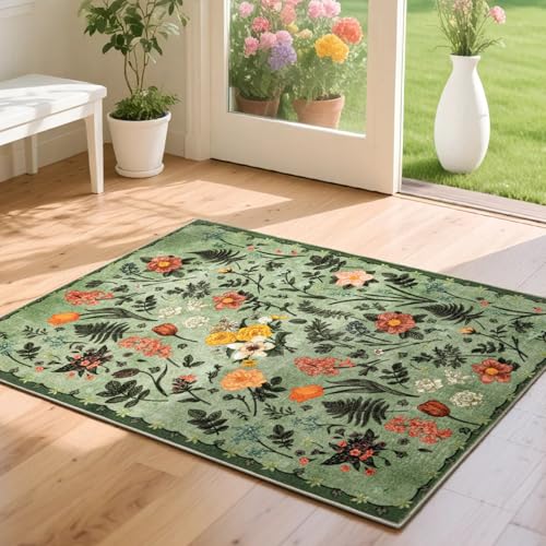 Asrug Flroal kleiner Teppich, Vintage, Eingangsbereich, waschbar, rutschfest, maschinenwaschbar, Innenteppich, 60 x 90 cm, leicht zu reinigen, weicher niedriger Flor, Bodendekoration für Küche, Büro Asrug Flroal kleiner Teppich, Vintage, Eingangsbereich, waschbar, rutschfest, maschinenwaschbar, Innenteppich, 60 x 90 cm, leicht zu reinigen, weicher niedriger Flor, Bodendekoration für Küche, Büro von Asrug