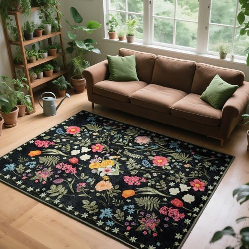 Asrug Flroal schwarze Teppiche für Wohnzimmer, 12,7 x 17,8 cm, rutschfeste Teppiche für Schlafzimmer, Innenbereich, Esszimmer, Teppiche unter dem Tisch, Teppich für Küche, Büro, Schwarz, 1,5 x 2,1 m Asrug Flroal schwarze Teppiche für Wohnzimmer, 12,7 x 17,8 cm, rutschfeste Teppiche für Schlafzimmer, Innenbereich, Esszimmer, Teppiche unter dem Tisch, Teppich für Küche, Büro, Schwarz, 1,5 x 2,1 m von Asrug