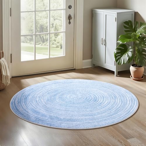 Asrug Kleiner runder Teppich, 91 cm, rutschfest, rund, für Küche, Bad, Wohnzimmer, Schlafzimmer, Kinderzimmer, weicher Kunstwollteppich, niedriger Flor, 91 cm, maschinenwaschbar, Blau Asrug Kleiner runder Teppich, 91 cm, rutschfest, rund, für Küche, Bad, Wohnzimmer, Schlafzimmer, Kinderzimmer, weicher Kunstwollteppich, niedriger Flor, 91 cm, maschinenwaschbar, Blau von Asrug