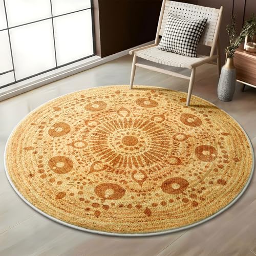 Asrug Runder Teppich für Esszimmer, 122 cm, rutschfest, maschinenwaschbar, Kreisteppiche für Wohnzimmer, Küche, Schlafzimmer, Kinderzimmer, Eingangsbereich, Spielzimmer, Sonnendruck, Used-Look Asrug Runder Teppich für Esszimmer, 122 cm, rutschfest, maschinenwaschbar, Kreisteppiche für Wohnzimmer, Küche, Schlafzimmer, Kinderzimmer, Eingangsbereich, Spielzimmer, Sonnendruck, Used-Look von Asrug