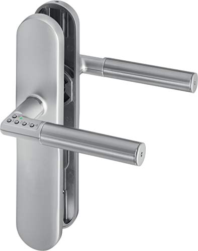 ASSA ABLOY digitaler Türbeschlag Code Handle Langschild ohne Lochung DIN Links - Zimmertürbeschlag mit PIN-Code - Silber von ASSA ABLOY