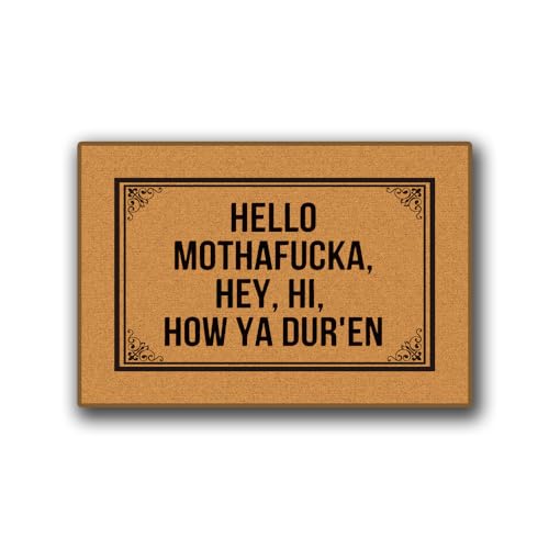 Hello Mothafucka Fußmatte für den Außenbereich, lustige Fußmatte, Eingang, Willkommens-Bodenmatte, Frühlingsgummi-Teppich, waschbar, Terrasse, Heimdekoration, 60 x 40 cm von Assaoy