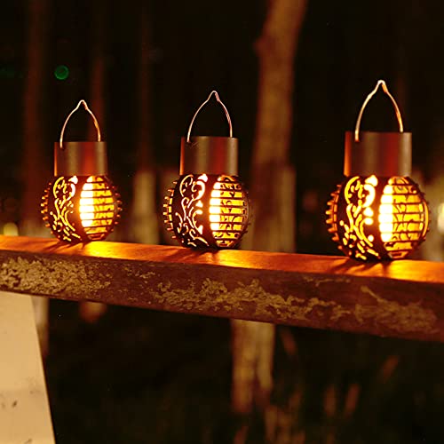 Asslye 6 Stücke Hängend Solar Flammenlicht, Solar Laternen Outdoor mit Flammeneffekt, Wasserdichte Solarleuchten für außen hängend mit automatischer Ein-/Ausschaltung für Garten Hof Terrasse von Asslye