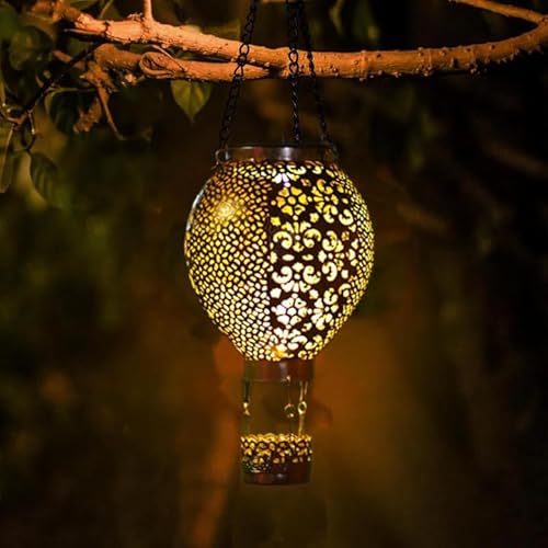 Asslye LED Solar Laterne Heißluftballon, Metall Solar Laterne Garten Hängend, Solar Heißluftballon Außen Wetterfest mit Metallkette, Gartendeko für Draußen von Asslye