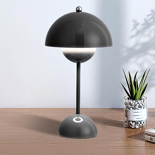 Asslye LED Tischlampe Kabellos Akku, Touch Dimmbar Flowerpot Tischlampe, Modern Pilz Lampe mit 3 Farben, Wiederaufladbar Flowerpot Lamp für Schlafzimmer, Wohnzimmer, Restaurants, BüRo (Schwarz) von Asslye