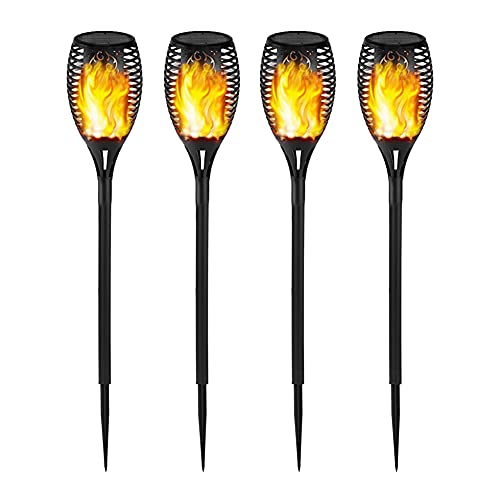 Asslye Led Fackeln mit Flamme Solar ，Solarfackeln für Außen Flackernd ，12LED Flackernde Flammen-Gartenlichter，Automatisches Ein/AusIP65 Wasserdichte Solar-Gartenlichter (4pcs) von Asslye