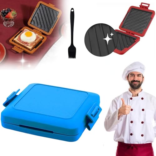Micro Munchy Mikrowellen-Toastie-Maker aus Silikon, Mikrowellen-Toastie-Sandwich-Maker, 17 x 14 cm, mikrowellengeeignet, mit verstellbaren Silikonriemen, spülmaschinenfest, kein Strom, kabellos, Blau von Asslye