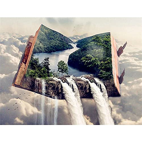 DIY 5D Diamant Malerei Kits Vollbohrer Buch Wasserfall Landschaft Diamond Painting Erwachsene Kristall Strass Leinwand Stickerei Kreuzstich Malerei Arts Craft Geschenk für Home Wand Decor50x60cm von Assmy