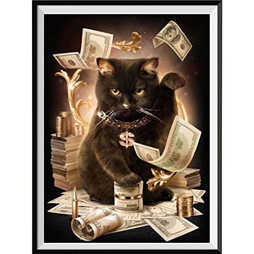 DIY 5D Diamant Malerei Kits Vollbohrer Geld schwarze Katze Diamond Painting Erwachsene Kristall Strass Leinwand Stickerei Kreuzstich Malerei Arts Craft Geschenk für Home Eingang Wand Decor40x50cm von Assmy