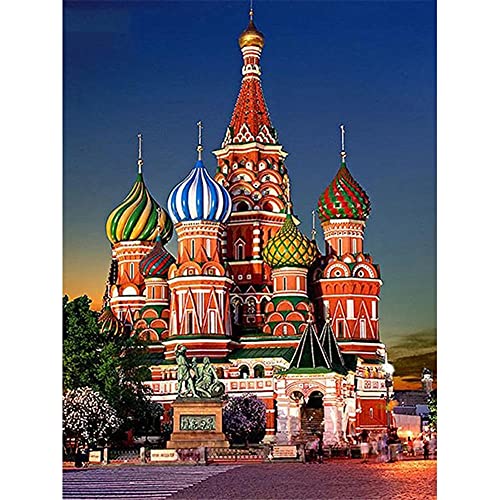 Full Drill Diamond Painting Set 5D DIY Moskauer Kirche Diamant Malerei voller Bohrer für Erwachsene,Crystal Strass Stickerei Home Wand Decor Gemälde Kreuzstich Diamond Dekoration Round Drill 50x70cm von Assmy