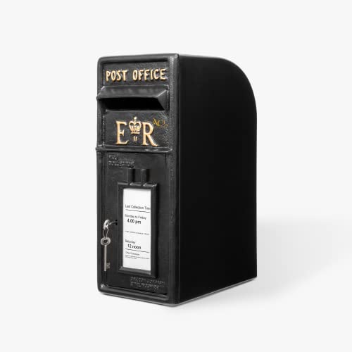 ACL Royal Mail Postbox,ER Schwarzer Briefkasten mit Schloss,Abschließbarer Versandkarton Royal Mail Replica,Langlebiger Gusseisen Postkasten (ER Schwarz 31Dx55H) von Assorted Collections