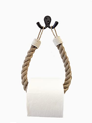 ACL Seil Toilettenpapierhalter/Handtuchhalter Retro Stil Wandmontage Jute Toilettenpapierhalter Rustikales Bohemian Design Nautischer Handtuchhalter (Juteseil Weiße Knoten) von Assorted Collections