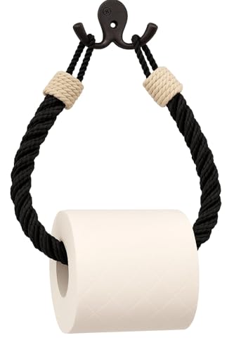 Assorted Collections Toilettenpapierhalter/Handtuchhalter mit weißen Knoten, Retro-Stil, Wandmontage, Jute-Toilettenpapierhalter, rustikales böhmisches, nautisches Badezimmer-Accessoire (Blau Rope) von Assorted Collections